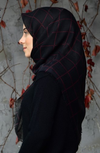 Square Patterned Flamed Cotton Scarf 2122-15 Black Red 2122-15