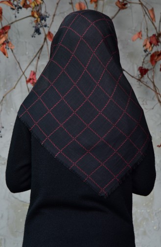 Square Patterned Flamed Cotton Scarf 2122-15 Black Red 2122-15