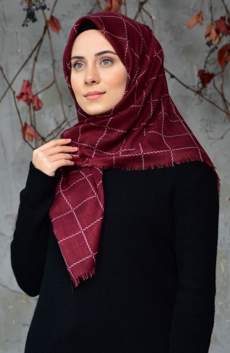 Square Patterned Flamed Cotton Scarf 2122-17 Damson 2122-17
