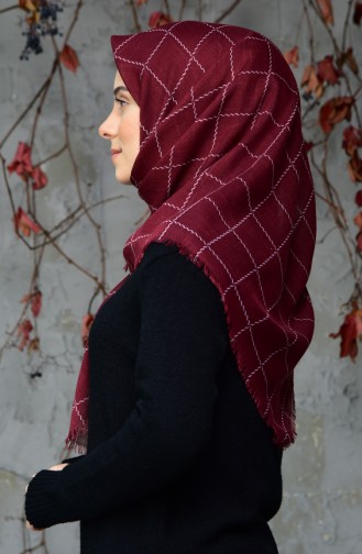Square Patterned Flamed Cotton Scarf 2122-17 Damson 2122-17