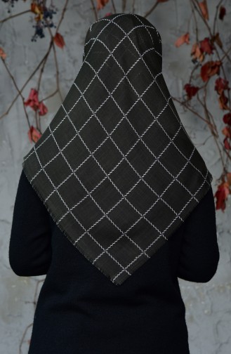 Square Patterned Flamed Cotton Scarf 2122-20 Dark Khaki 2122-20