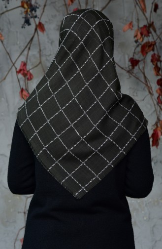 Square Patterned Flamed Cotton Scarf 2122-20 Dark Khaki 2122-20