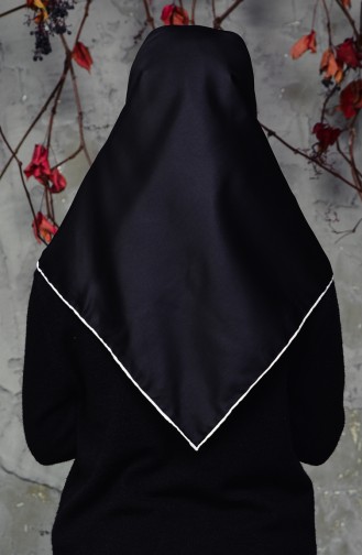 Renkli Biyeli Düz Twill Eşarp 2128-01 Siyah Ekru