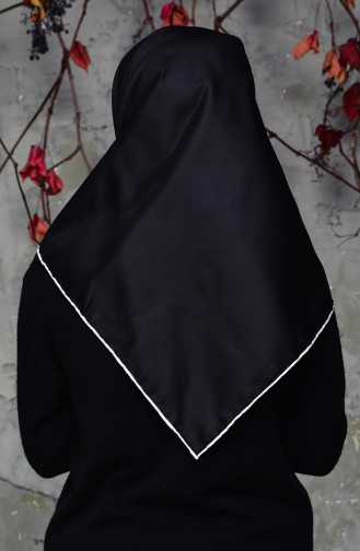 Renkli Biyeli Düz Twill Eşarp 2128-01 Siyah Ekru