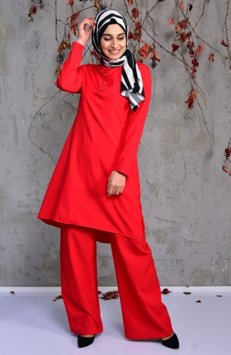 Buttoned Tunic Pants Double Suit 5004-02 Red 5004-02