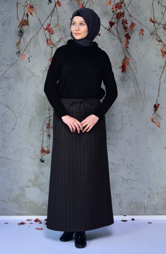Waist Elastic Striped Skirt 1061-02 Dark brown 1061-02