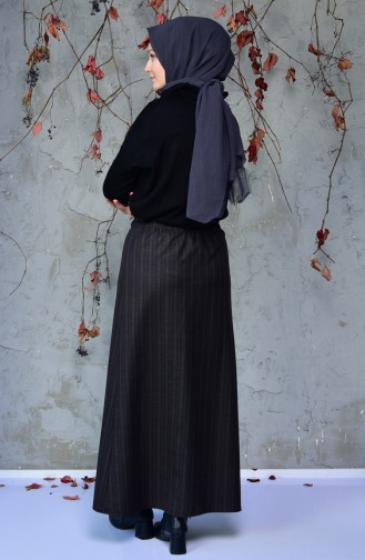 Waist Elastic Striped Skirt 1061-02 Dark brown 1061-02