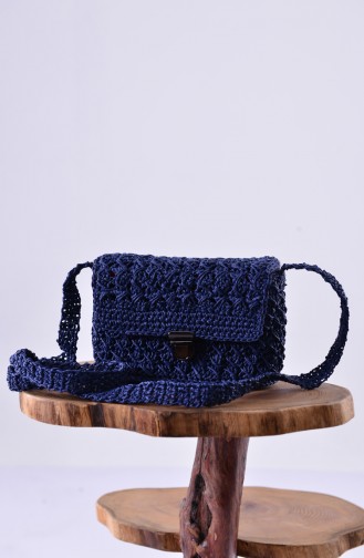 Straw Knitted Shoulder Bag 1004-01 Navy Blue 1004-01