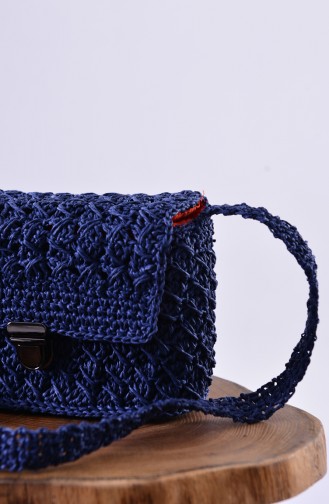 Straw Knitted Shoulder Bag 1004-01 Navy Blue 1004-01