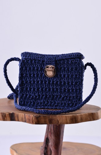 Straw Knitted Shoulder Bag 1005-01 Navy Blue 1005-01