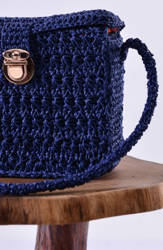 Straw Knitted Shoulder Bag 1005-01 Navy Blue 1005-01