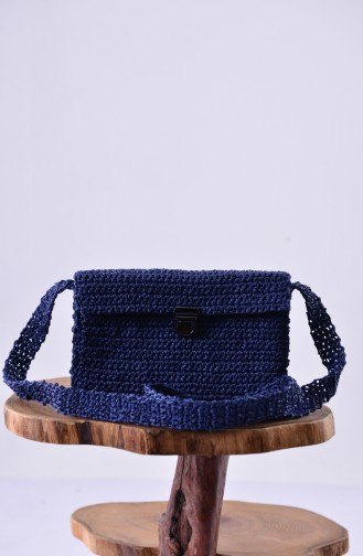 Straw Knitted Shoulder Bag 1010-01 Navy Blue 1010-01