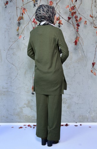 İnce Triko Tunik Pantolon İkili Takım 4094-04 Haki Yeşil