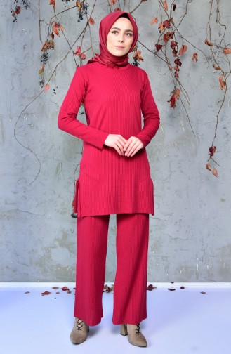 İnce Triko Tunik Pantolon İkili Takım 4094-05 Bordo