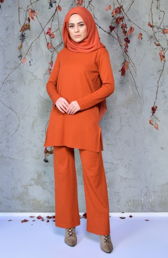 İnce Triko Tunik Pantolon İkili Takım 4094-06 Taba