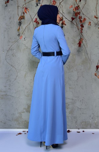 Kemer Detaylı Elbise 3600-04 Mavi 3600-04