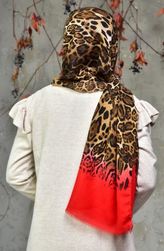 Leopard Printed Embossed Cotton Shawl 2126-02 Red 2126-02