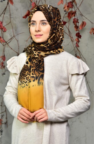 Leopard Printed Embossed Cotton Shawl 2126-03 Yellow 2126-03