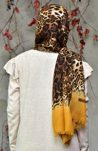 Leopard Printed Embossed Cotton Shawl 2126-03 Yellow 2126-03