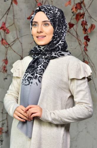 Leopar Desenli Kabartmalı Cotton Şal 2126-04 Gri