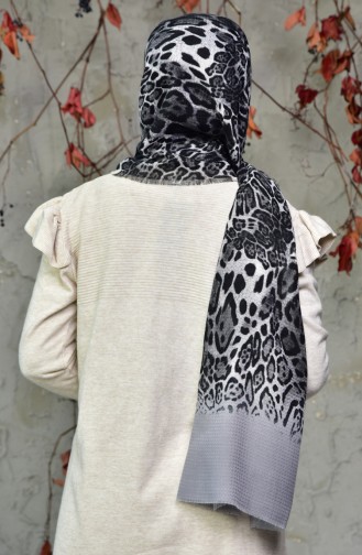 Leopard Printed Embossed Cotton Shawl 2126-04 Gray 2126-04