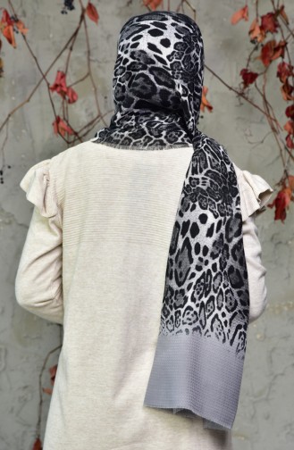 Leopar Desenli Kabartmalı Cotton Şal 2126-04 Gri