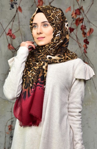 Leopard Printed Embossed Cotton Shawl 2126-05 Claret Red 2126-05