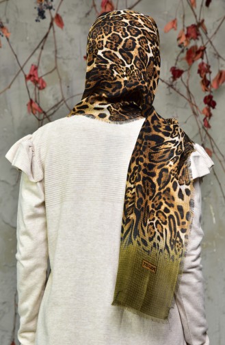 Leopard Printed Embossed Cotton Shawl 2126-09 Dark Khaki 2126-09