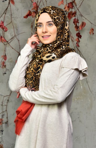 Leopard Printed Embossed Cotton Shawl 2126-11 Tile ذ 2126-11