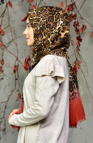 Leopard Printed Embossed Cotton Shawl 2126-11 Tile ذ 2126-11