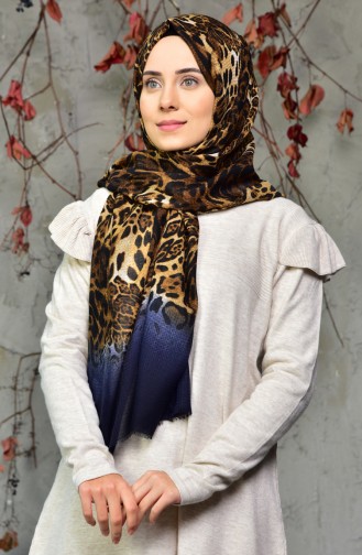 Leopard Printed Embossed Cotton Shawl 2126-14 Navy 2126-14