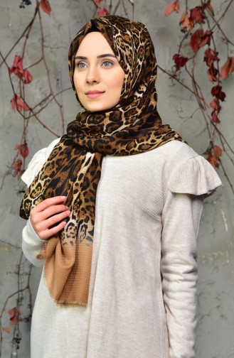 Leopard Printed Embossed Cotton Shawl 2126-15 Beige 2126-15