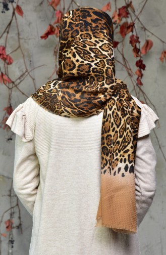 Leopard Printed Embossed Cotton Shawl 2126-15 Beige 2126-15