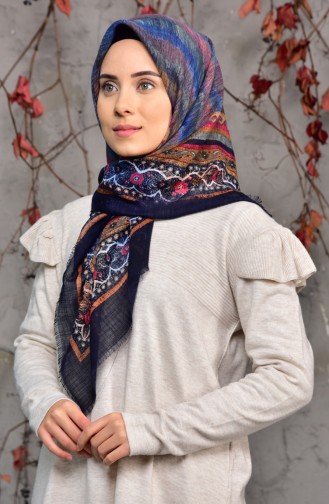  Patterned Flamed Cotton Scarf 2132-11 Dark Blue Taba 2132-11