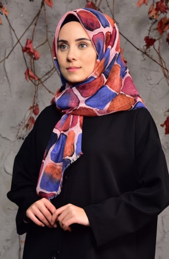 Echarpe Cotton a Motifs 2133-01 Saumon İndigo 2133-01