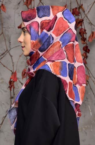 Echarpe Cotton a Motifs 2133-01 Saumon İndigo 2133-01