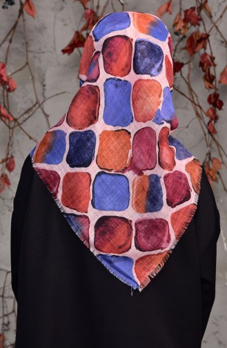 Echarpe Cotton a Motifs 2133-01 Saumon İndigo 2133-01