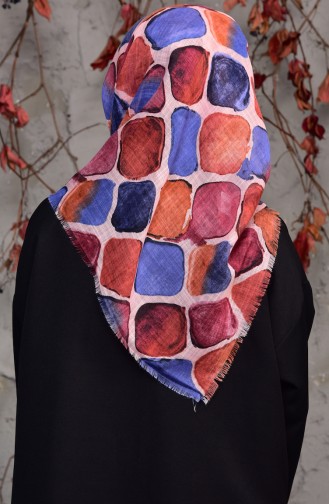 Echarpe Cotton a Motifs 2133-01 Saumon İndigo 2133-01