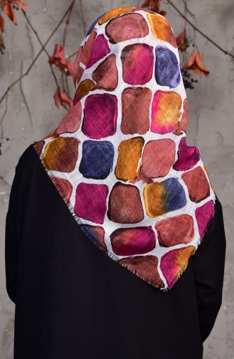 Stone Patterned Flamed Cotton Scarf 2133-11 White Pink 2133-11