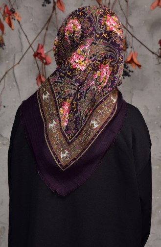 Patterned Flamed Cotton Shawl 2134-07 Plum 2134-07