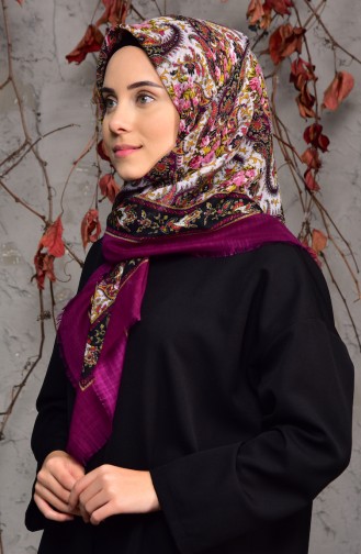 Patterned Flamed Cotton Shawl 2134-12 Purple 2134-12