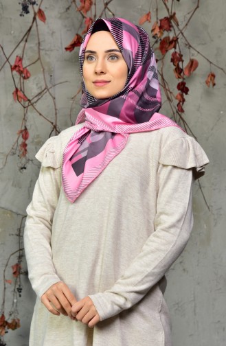 Desenli Twill Eşarp 95231-06 Pembe Füme