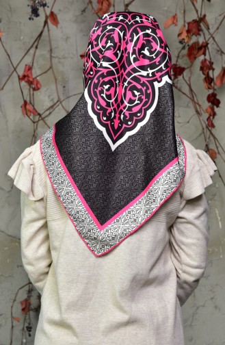 Patterned Twill Scarf 95234-03 Black Pink 95234-03