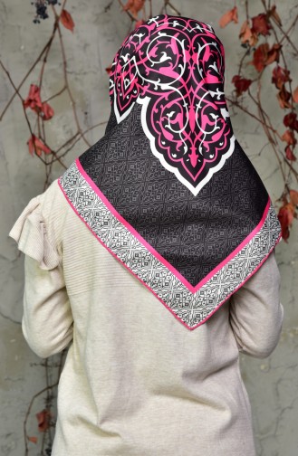 Patterned Twill Scarf 95234-03 Black Pink 95234-03
