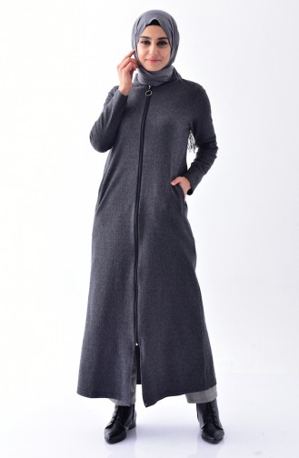 Winter Abaya mit Reissverschluss 2039-01 Grau 2039-01