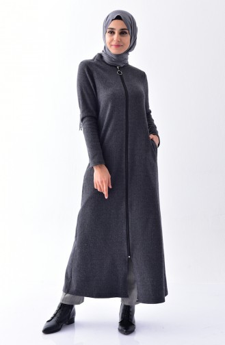 Winter Abaya mit Reissverschluss 2039-01 Grau 2039-01