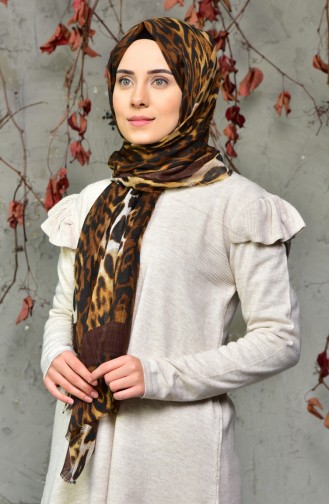 Leopard Patterned Flamed Shawl 2109-11 Brown 2109-11