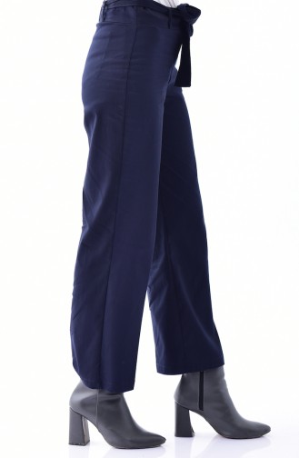 Buttoned Wide leg Pants 1016-02 Navy Blue 1016-02