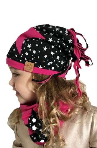 Ensemble Chapeau et Echarpe Enfant BKSB002 Noir Fushia 002