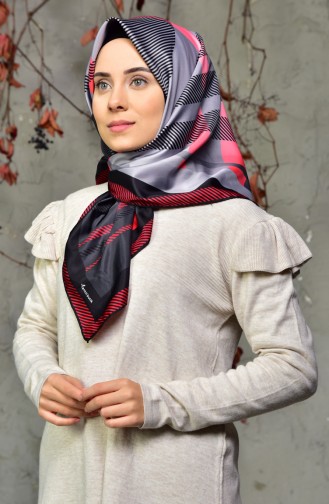 Desenli Twill Eşarp 95231-07 Koyu Gül Kurusu Siyah